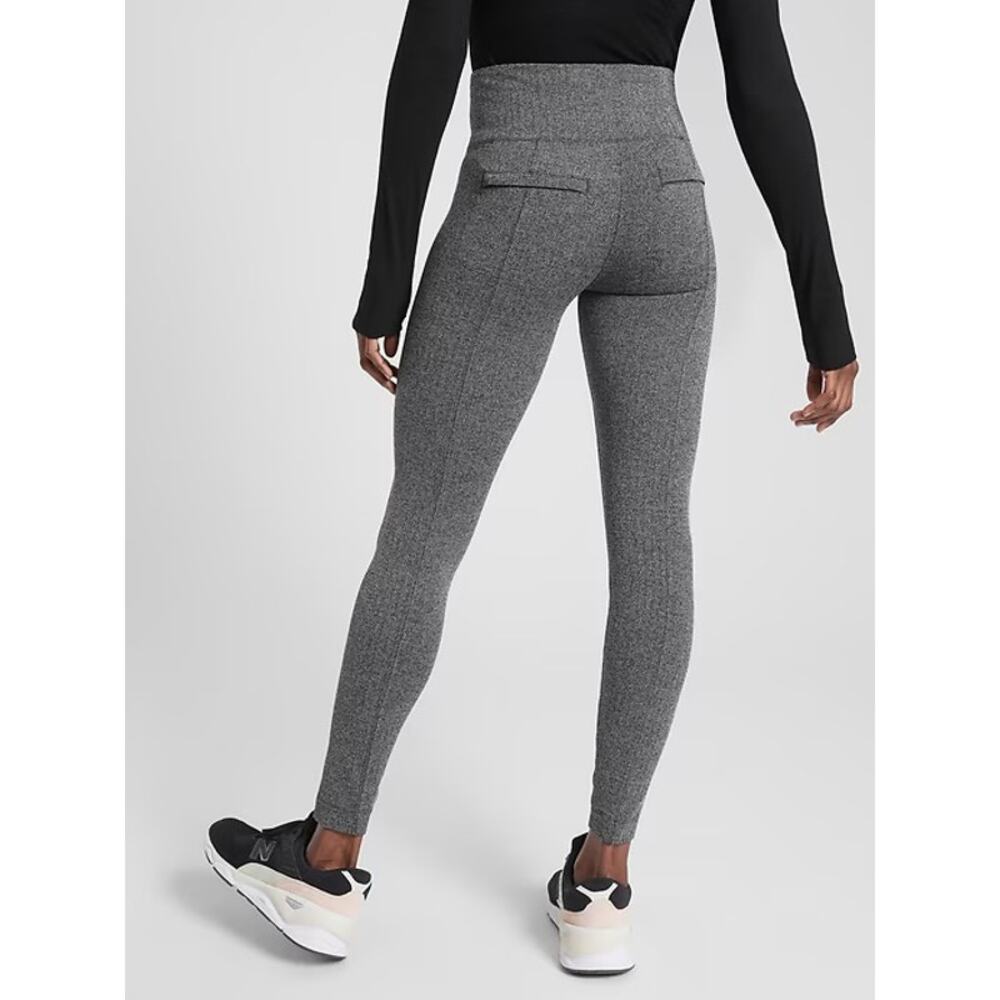 ATHLETA DELANCEY HERRINGBONE TIGHT Size Small Tall Grey Black High Waist Legging